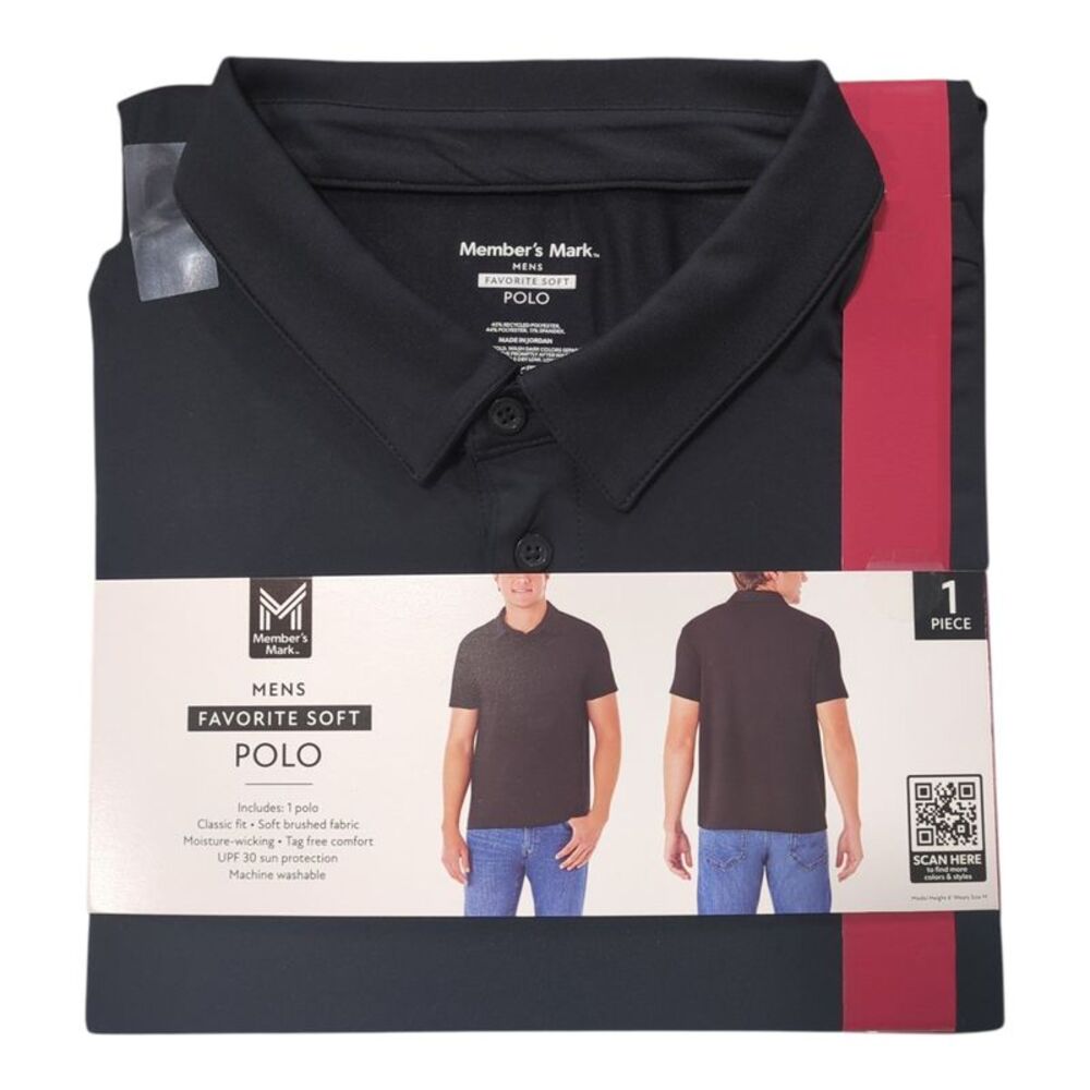 Black - Member's Mark Mens Favorite Soft Polo, Classic Fit, Tag-Free, Polyester